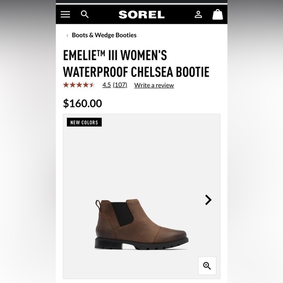 Sorel EMELIE™ III WOMEN'S WATERPROOF CHELSEA BOOTIE Tobacco Black Size 7 - Picture 3 of 16